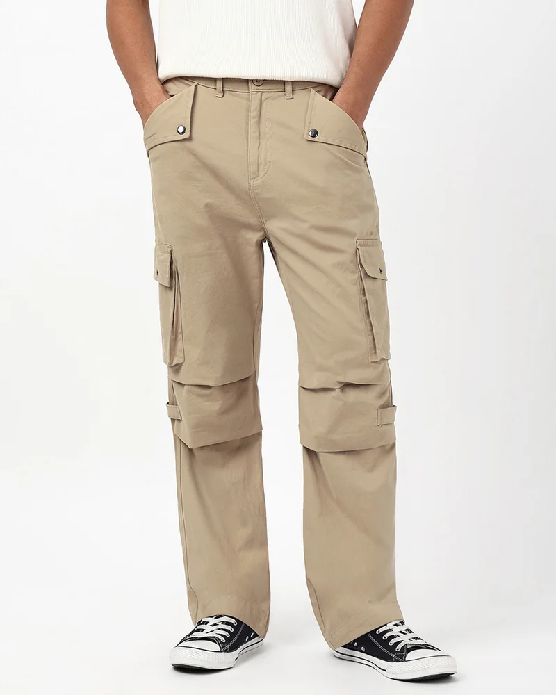 بيواكوف Men's Dusty Beige Straight Fit Cargo Pants